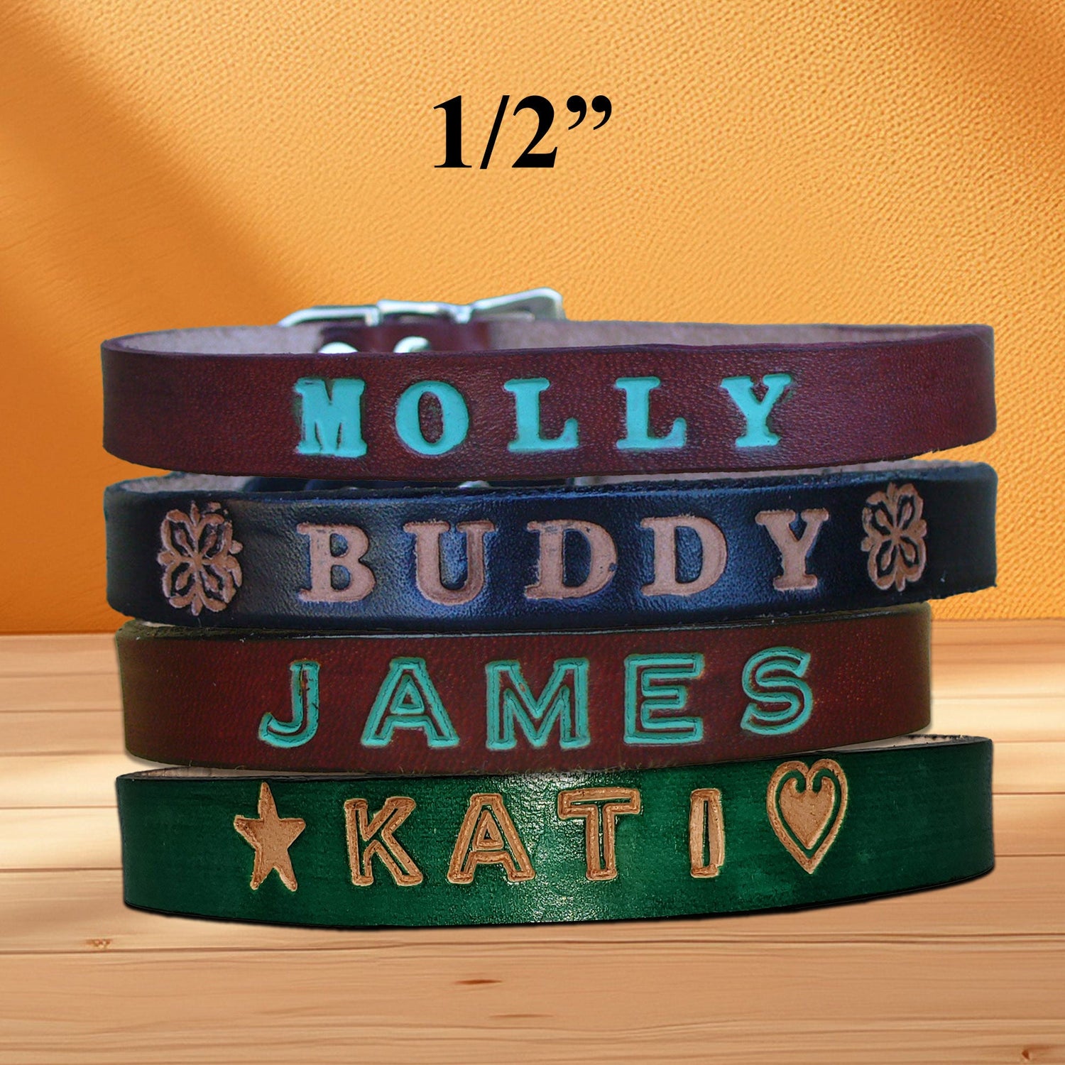 Personalized Leather Dog Collars 1/2" Wide