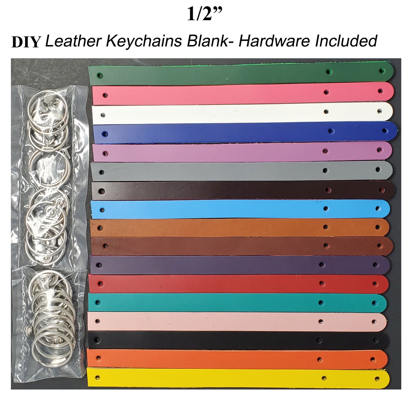 DIY Leather Keychains Kit 1/2" wide-18 colors available