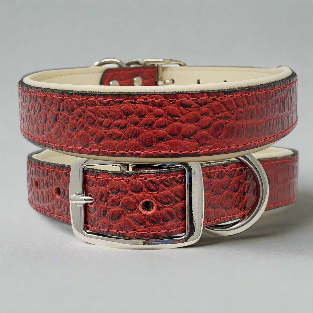 1" Luxury Croc Leather Collar with Soft Padding – Ideal for Large Dogs