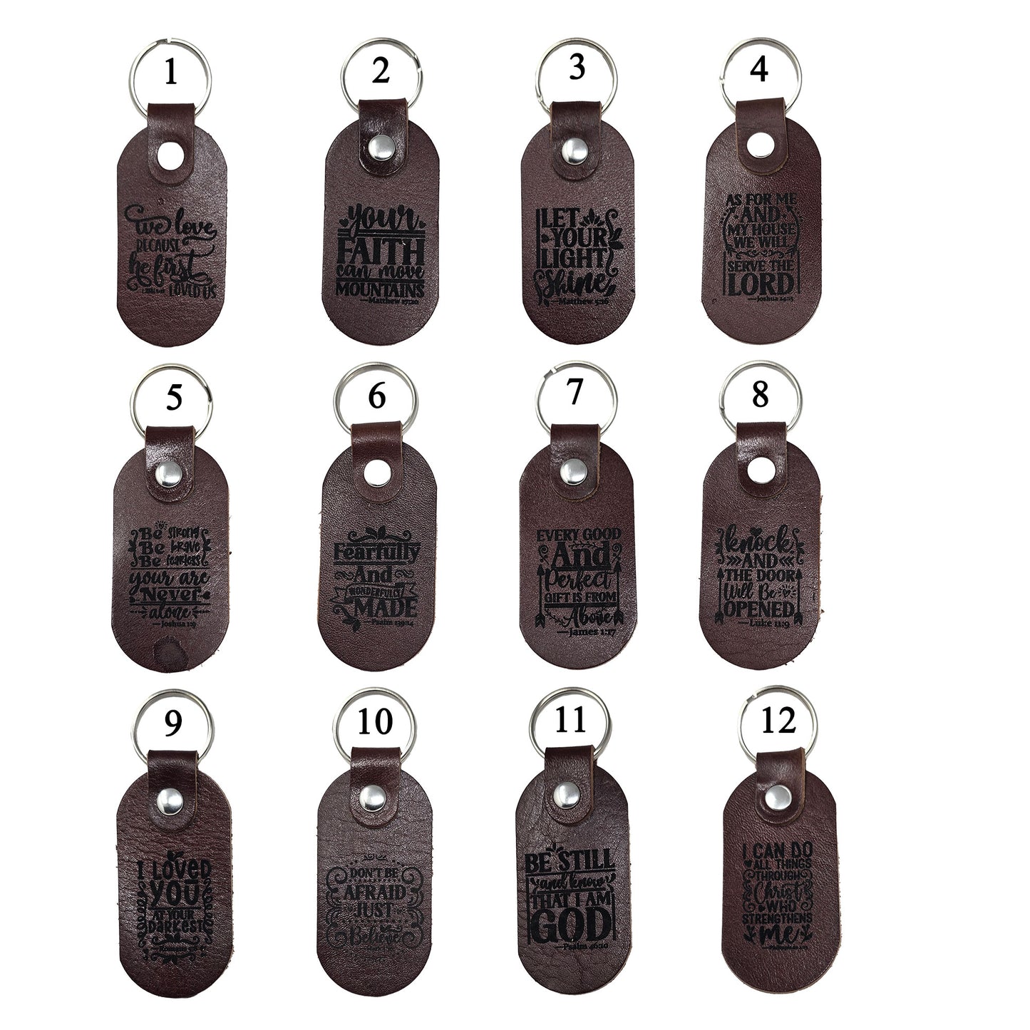 Leather Keychains Laser Engraved-Christian Keyrings Gift made in USA