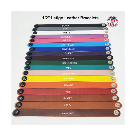 leather bracelets blank 1/2" in 18 bright leather colors