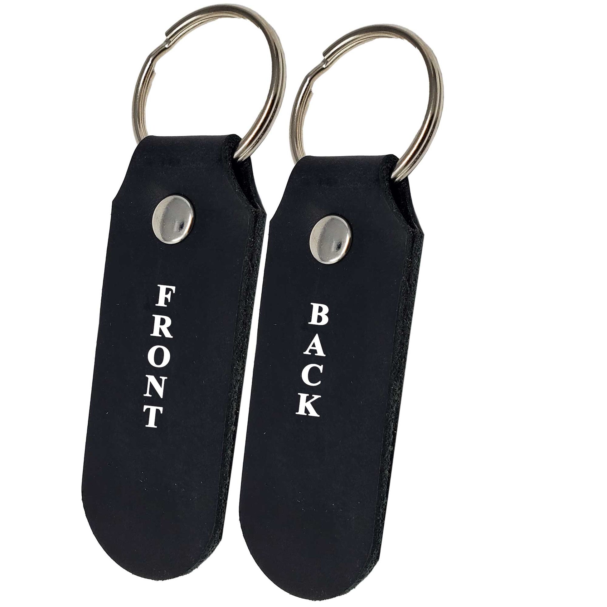 Black double-sided leather keychains, high-quality and customizable o both sides