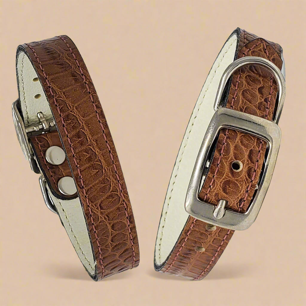 5/8" Luxury Croc Leather Small Dog Collar – Perfect Fit for Small Breeds