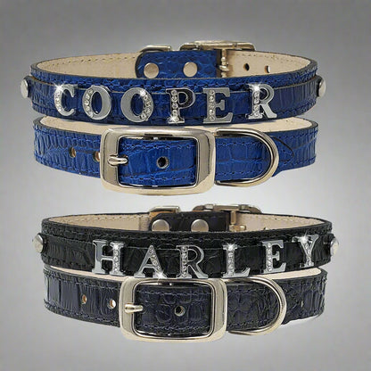 5/8" Croco Leather Personalized Collar for Small Dogs-Slide Letters