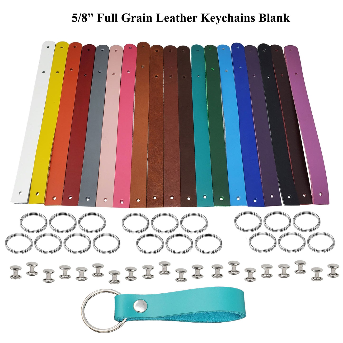 Blank Leather Keyrings 5/8" wide available in 18 bright lrather colors