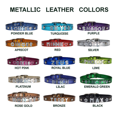 5/8"Metallic Leather Collar-Custom Name in Chrome Slide-on Letters