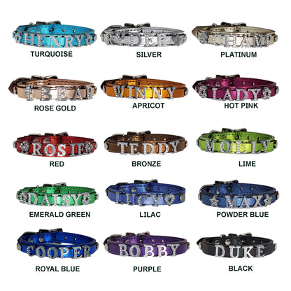 1/2" Personalized Metallic Dog Collar with Rhinestone Letters