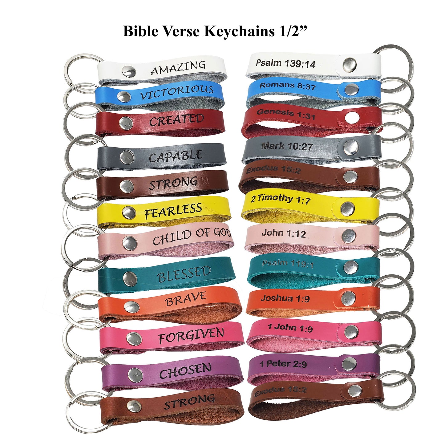 Bible Verse Leather Keychains laser engraved on both sides,