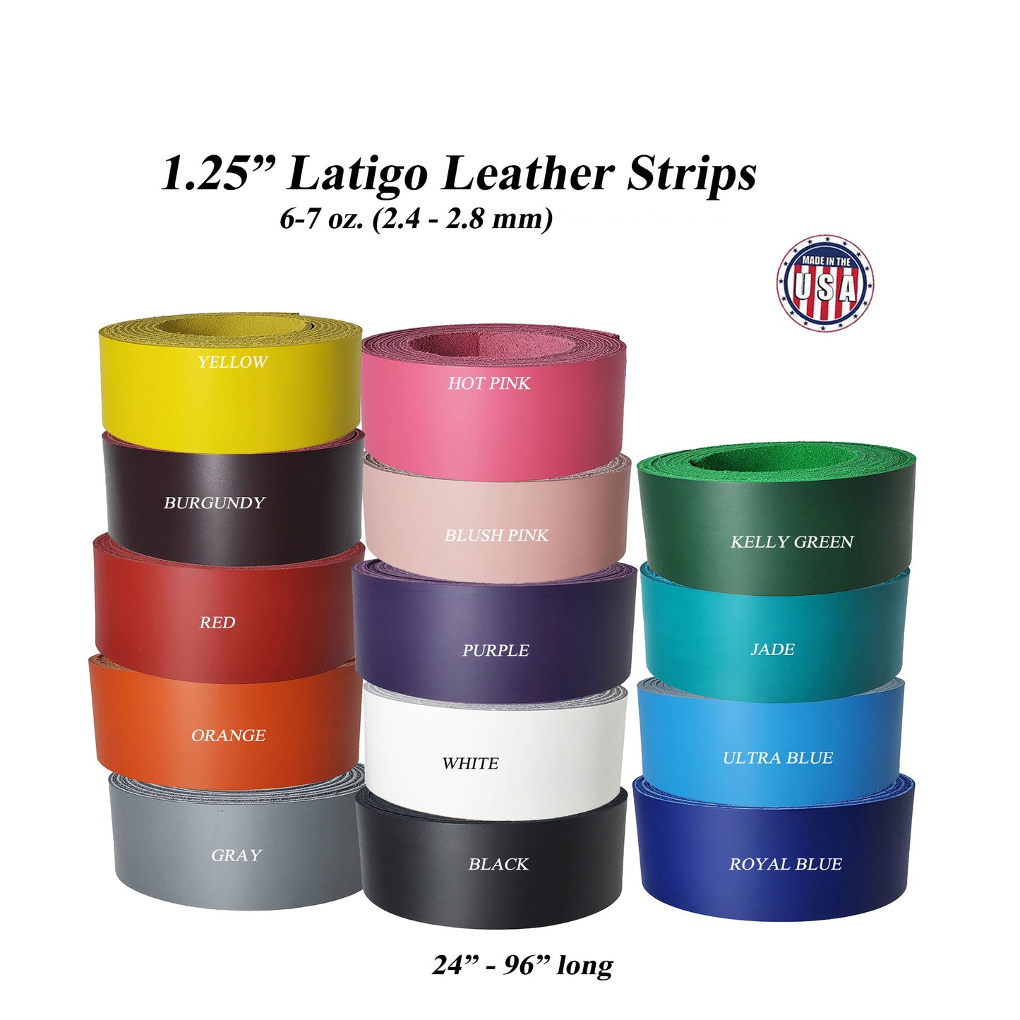 Leather strips 1.25" wide up to 96" long-many colors