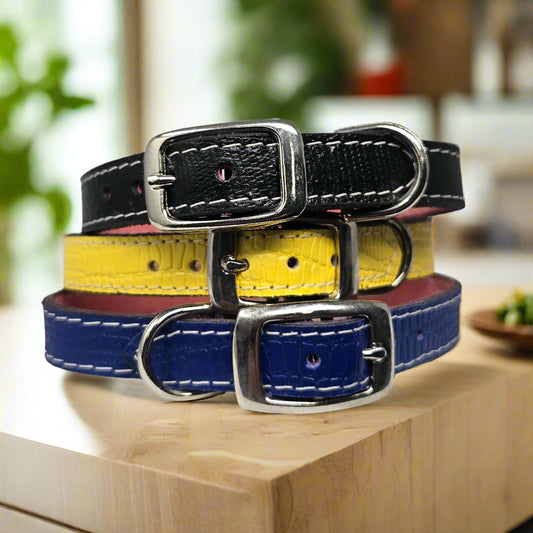 5/8" Luxury Lizard Design Leather Collar for Small Dogs