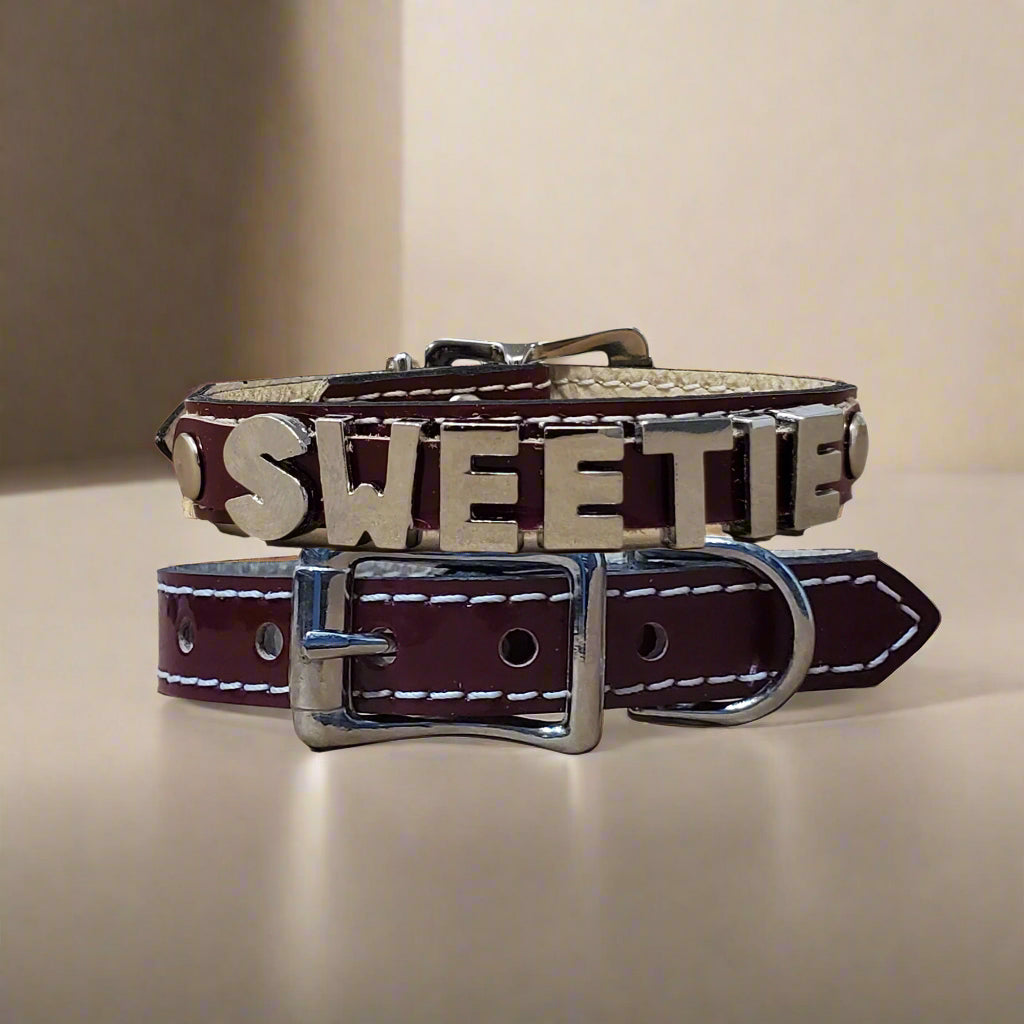 1/2" Bling Dog Collar – Patent Leather with Chrome Letters Name