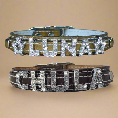 1/2" Bling Dog Collar – Patent Leather Collar with Name in Rhinestones Letters