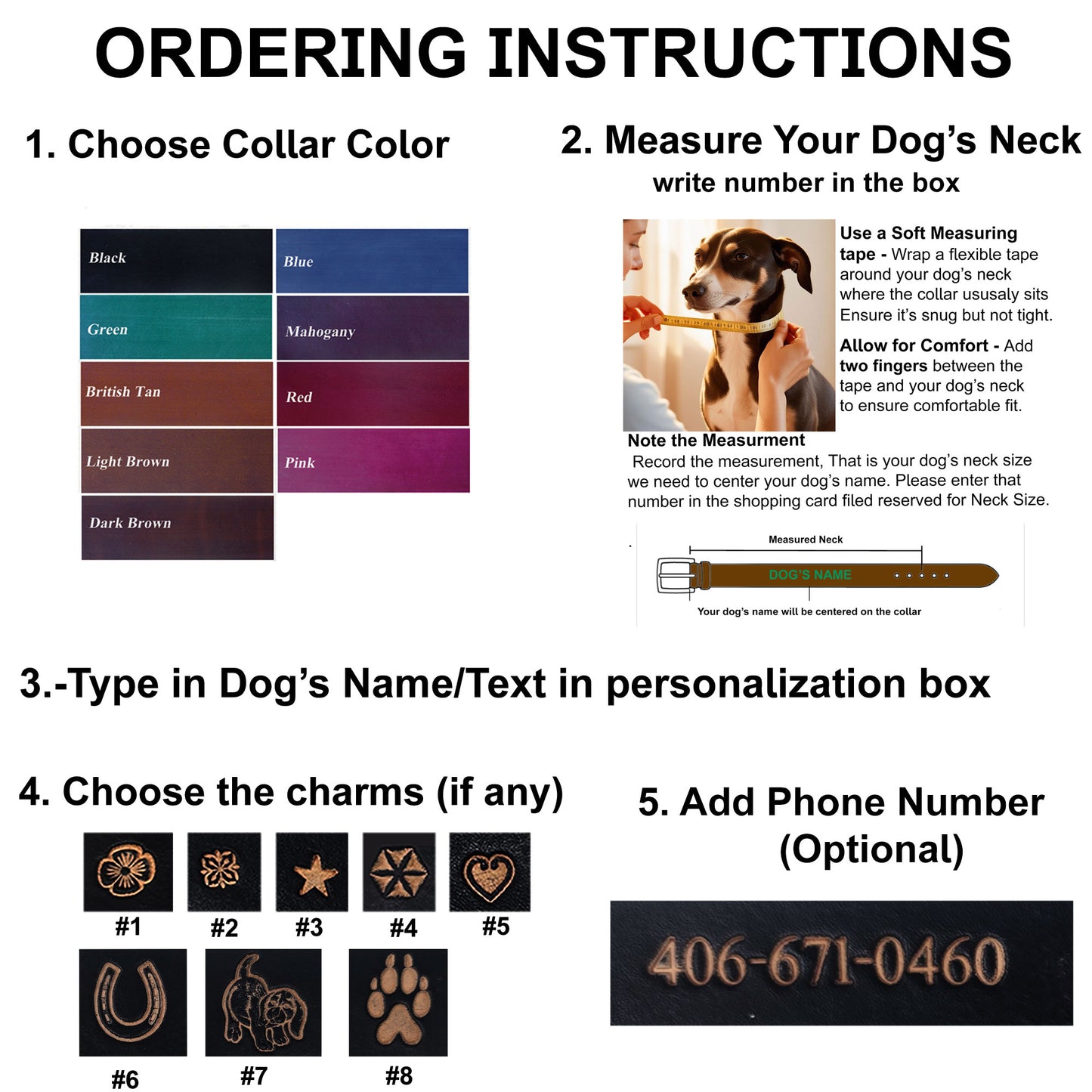 Personalized dog collars ordering instruction