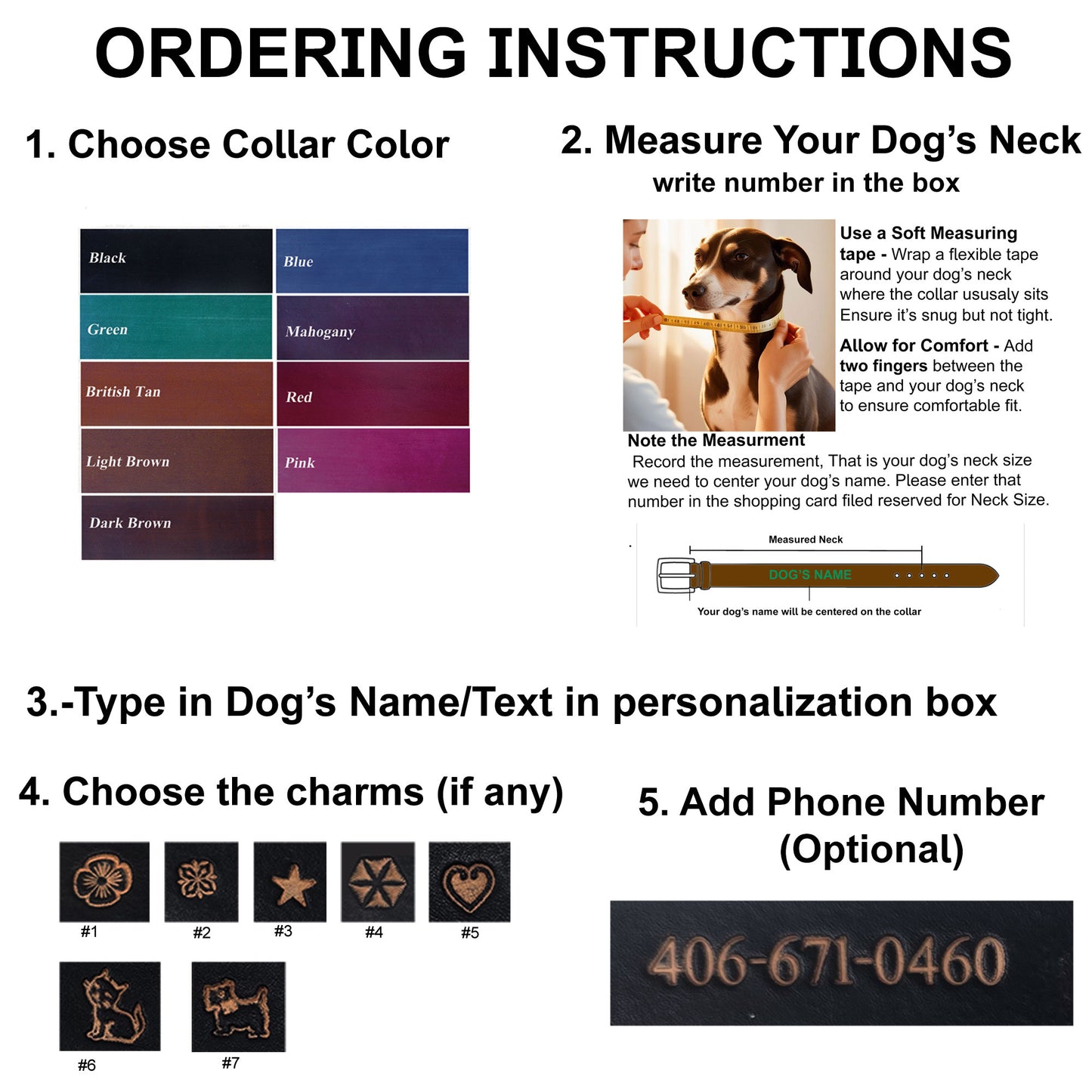 Ordering instructions for small dog collars