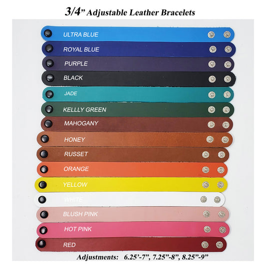 Asjustable leather bracelet blanks 3/4" engraving ready