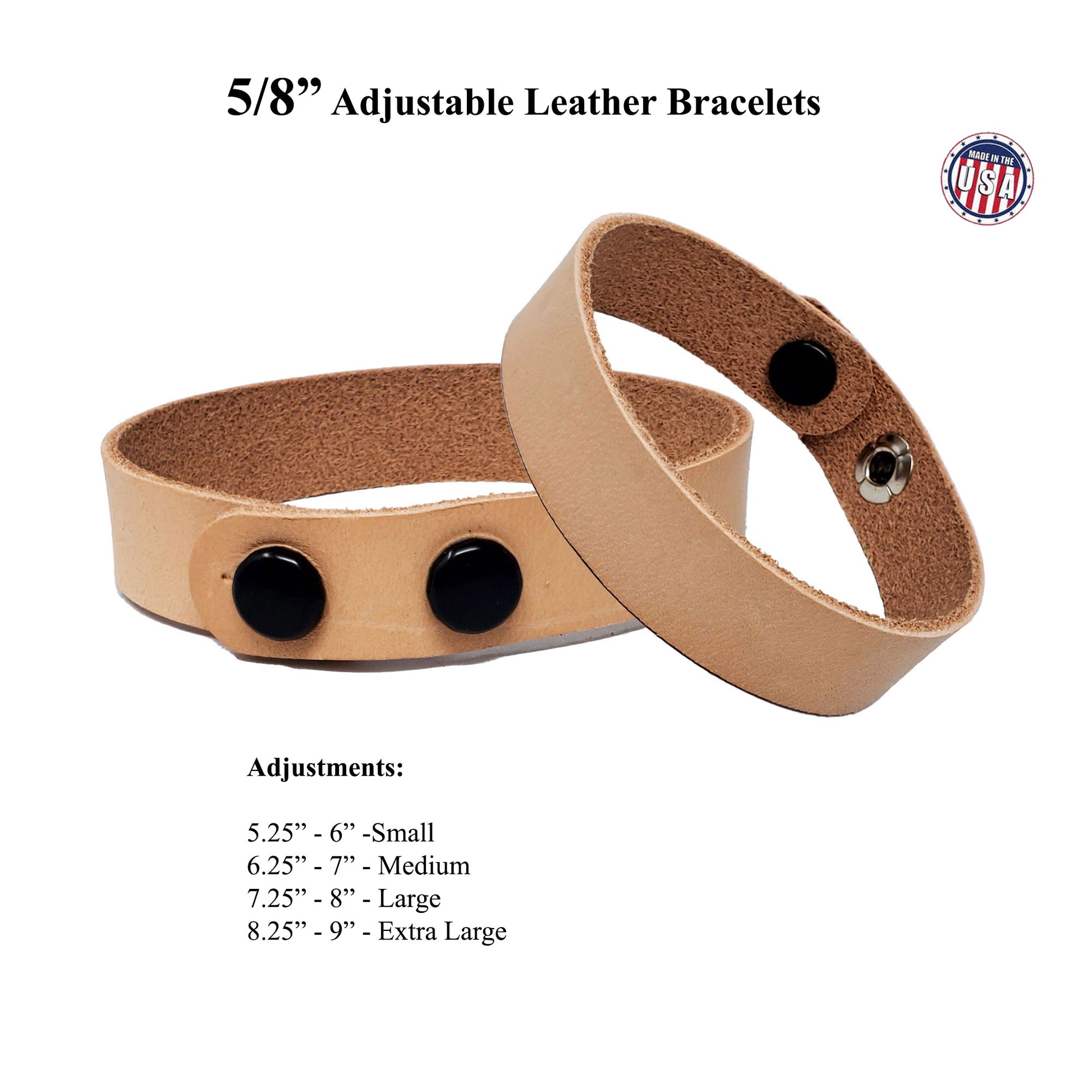 Adjustable Bracelets Crafted From Natural Vegetable Tanned Leather