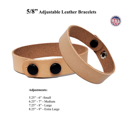 Adjustable bracelets crafted from natural vegetable tanned leather