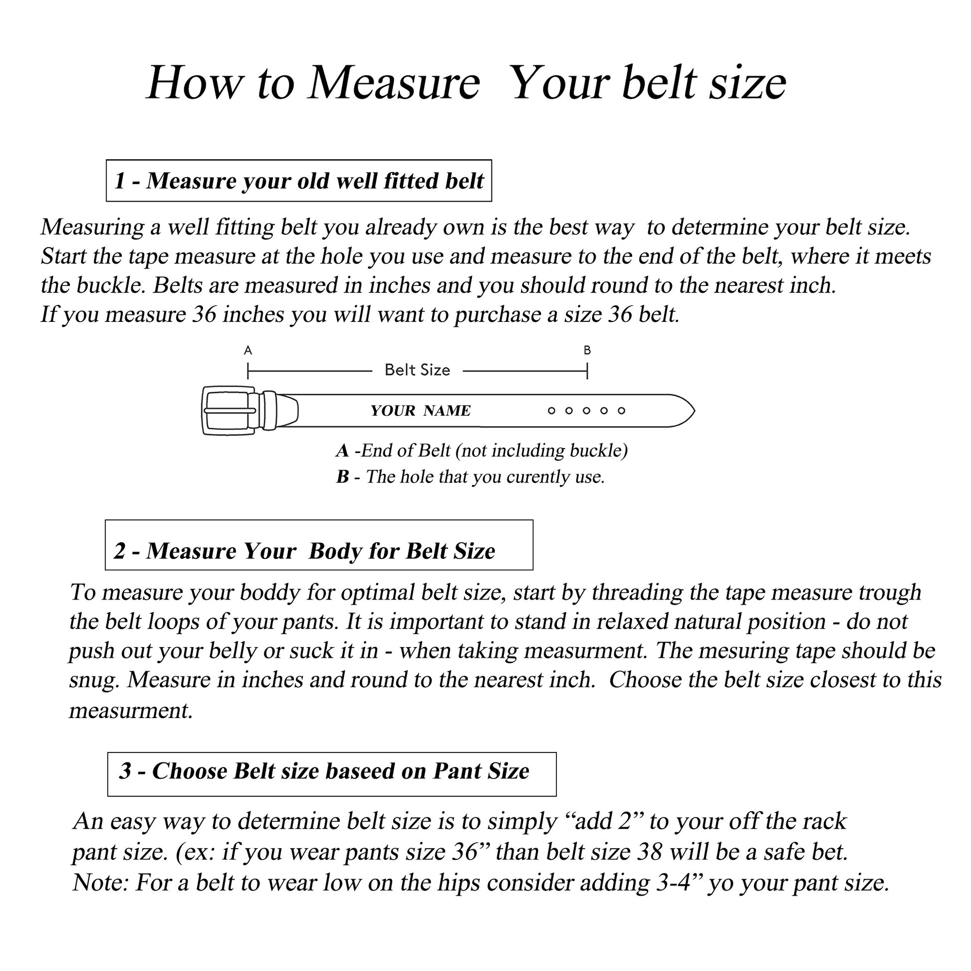 Instructions "How to measure your belt size"