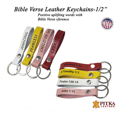 Bible Verse Leather Keychains Laser Engraved-Uplifting Words w/Bible Verse Reference