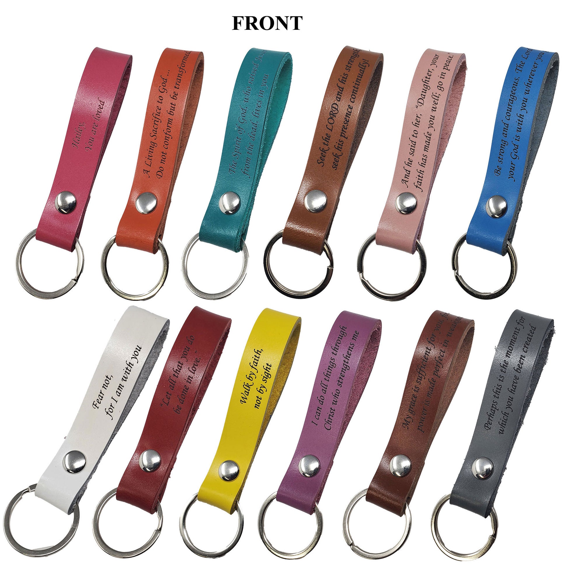 Bible verse keyrings leather engraved 5/8"