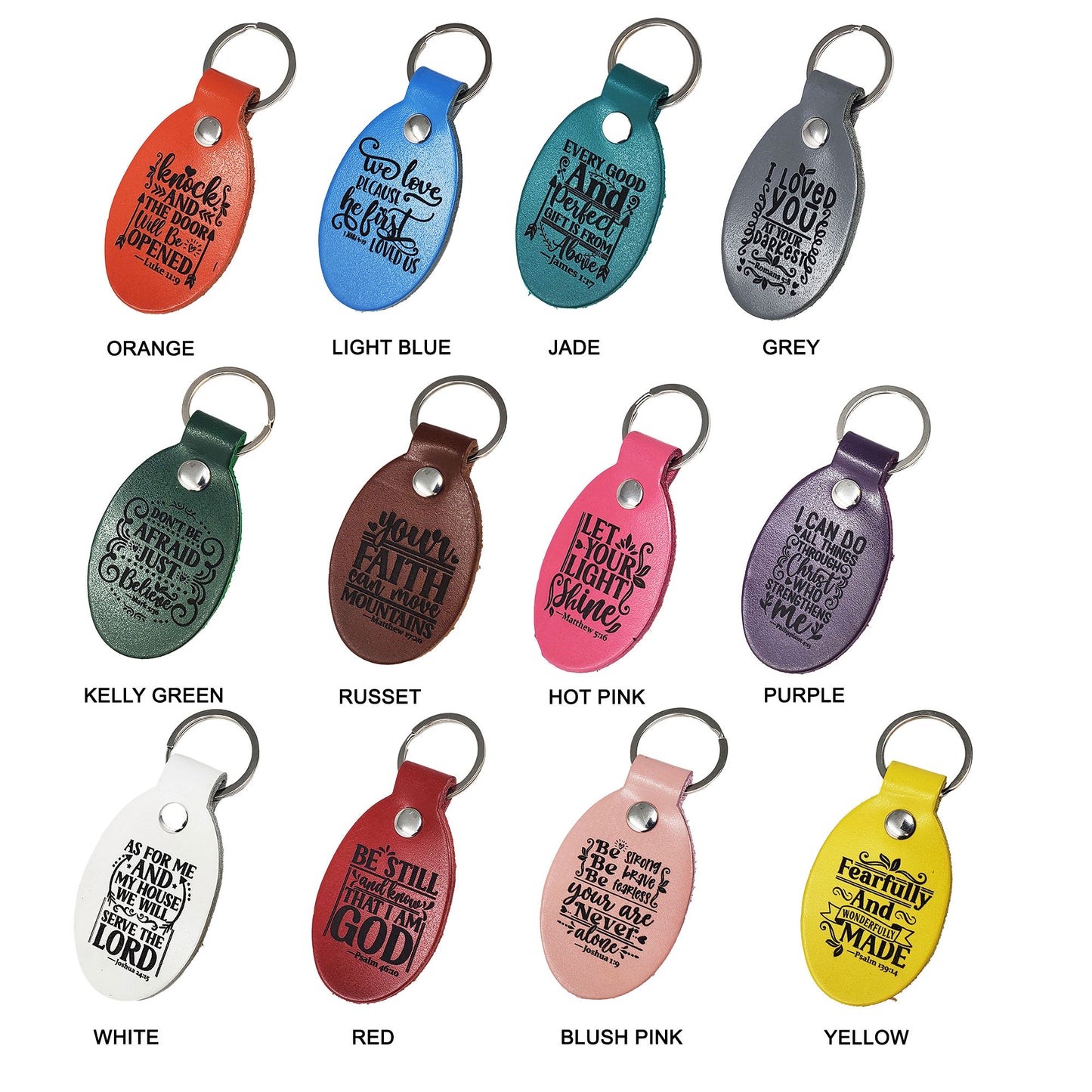 12 Colors to choose for oval leather keyrings laser engraved