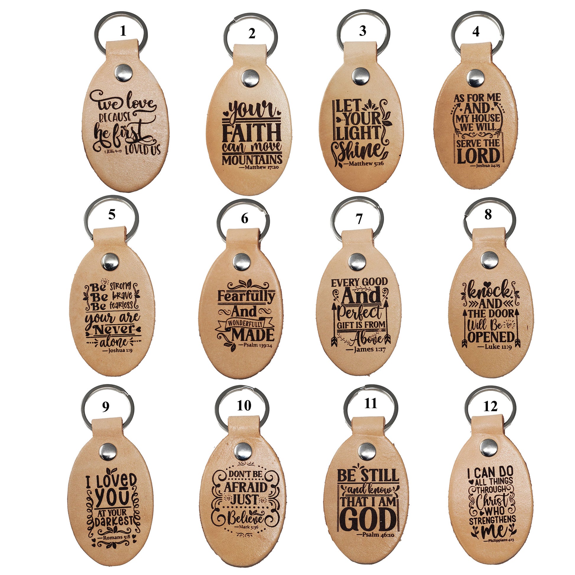 christian leather keychains laser engraved