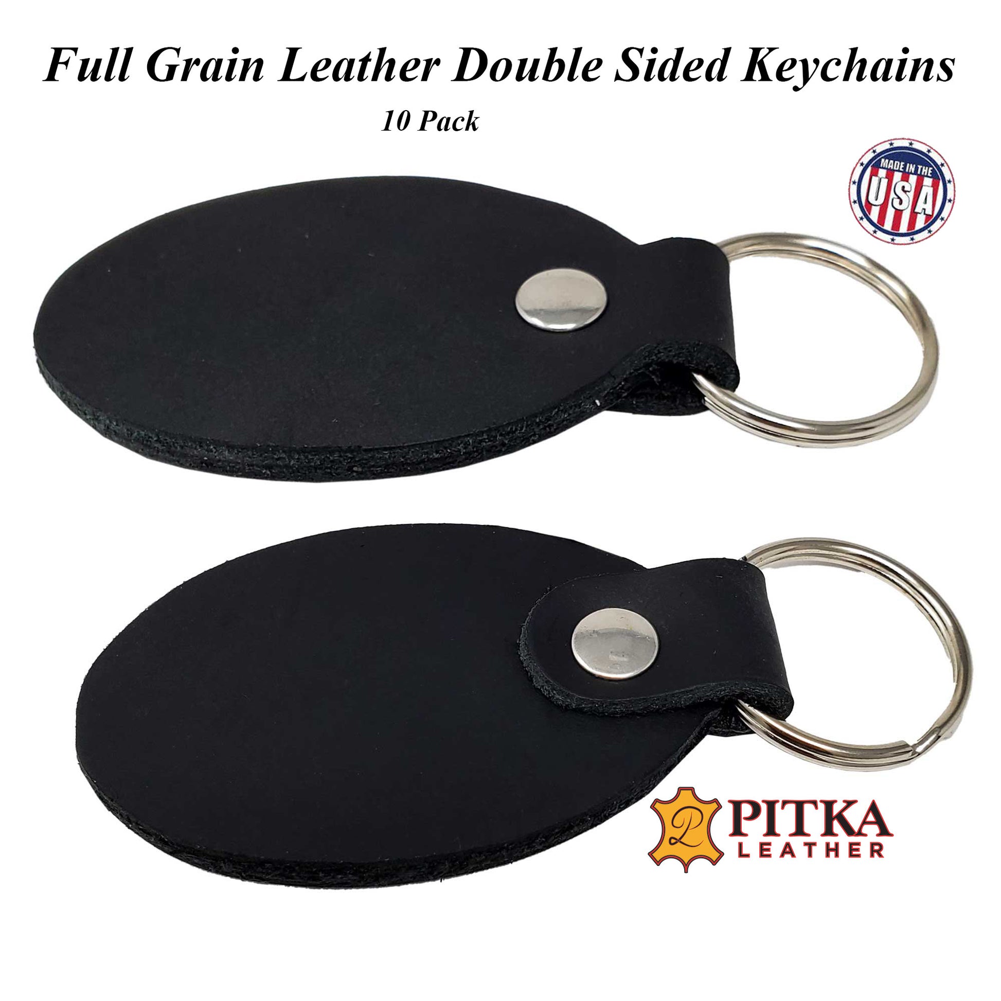 Black Leather Keychain Double Sided