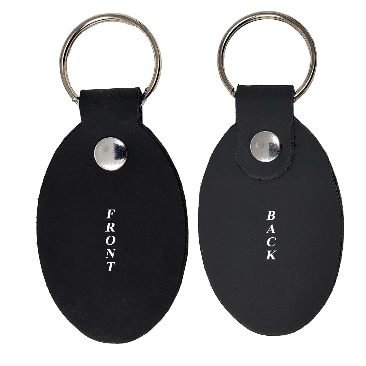 Front and Back View Leather Keychains