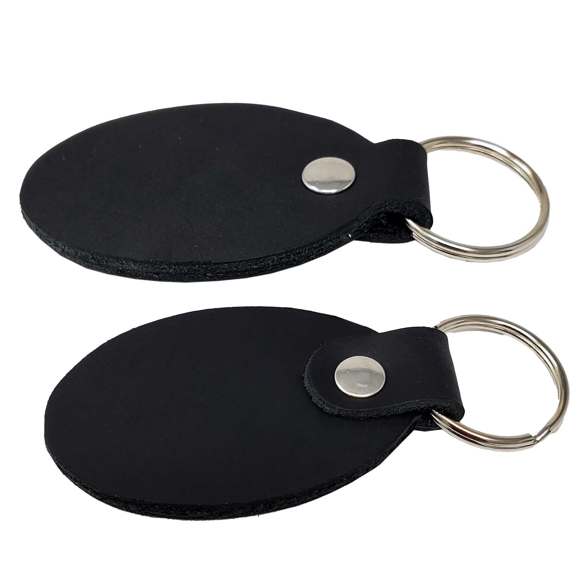 Black Leather Keychains Double Sided