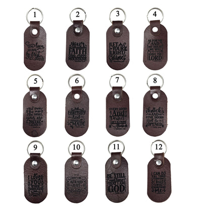 12 personalized leather keychains  with popular bible verses