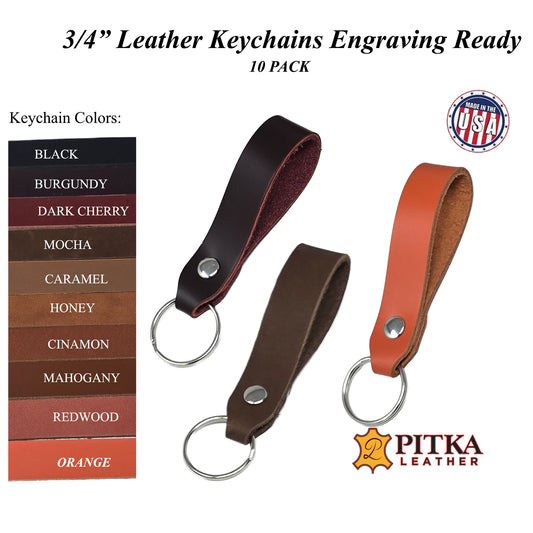 Blank Leather Keyrings 3/4"-10 Pack-Stamping, Engraving Ready-Fast Shipping