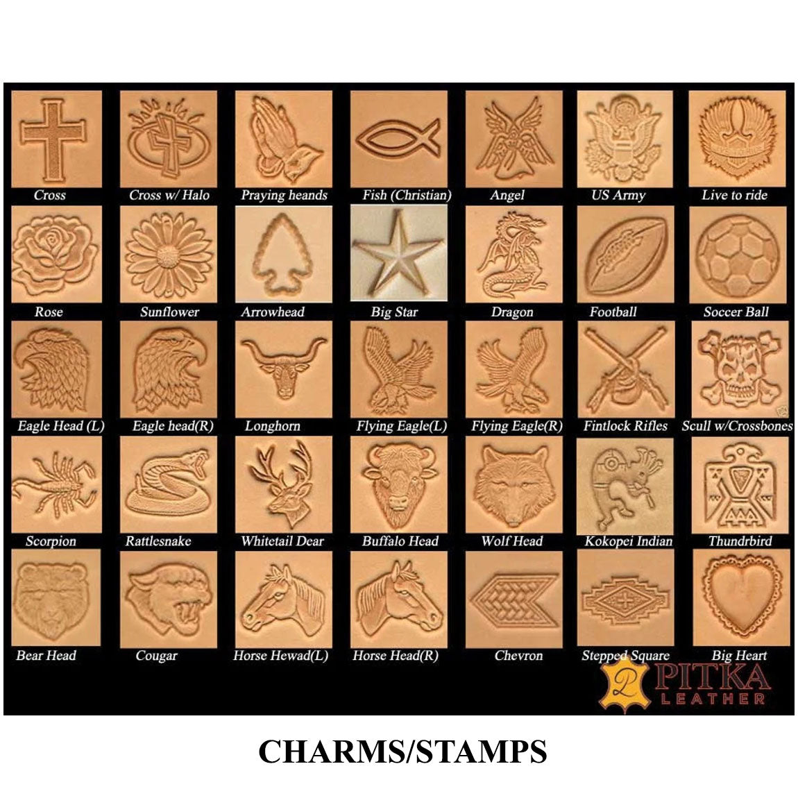 List of stamps/Charms to be used on leather belt