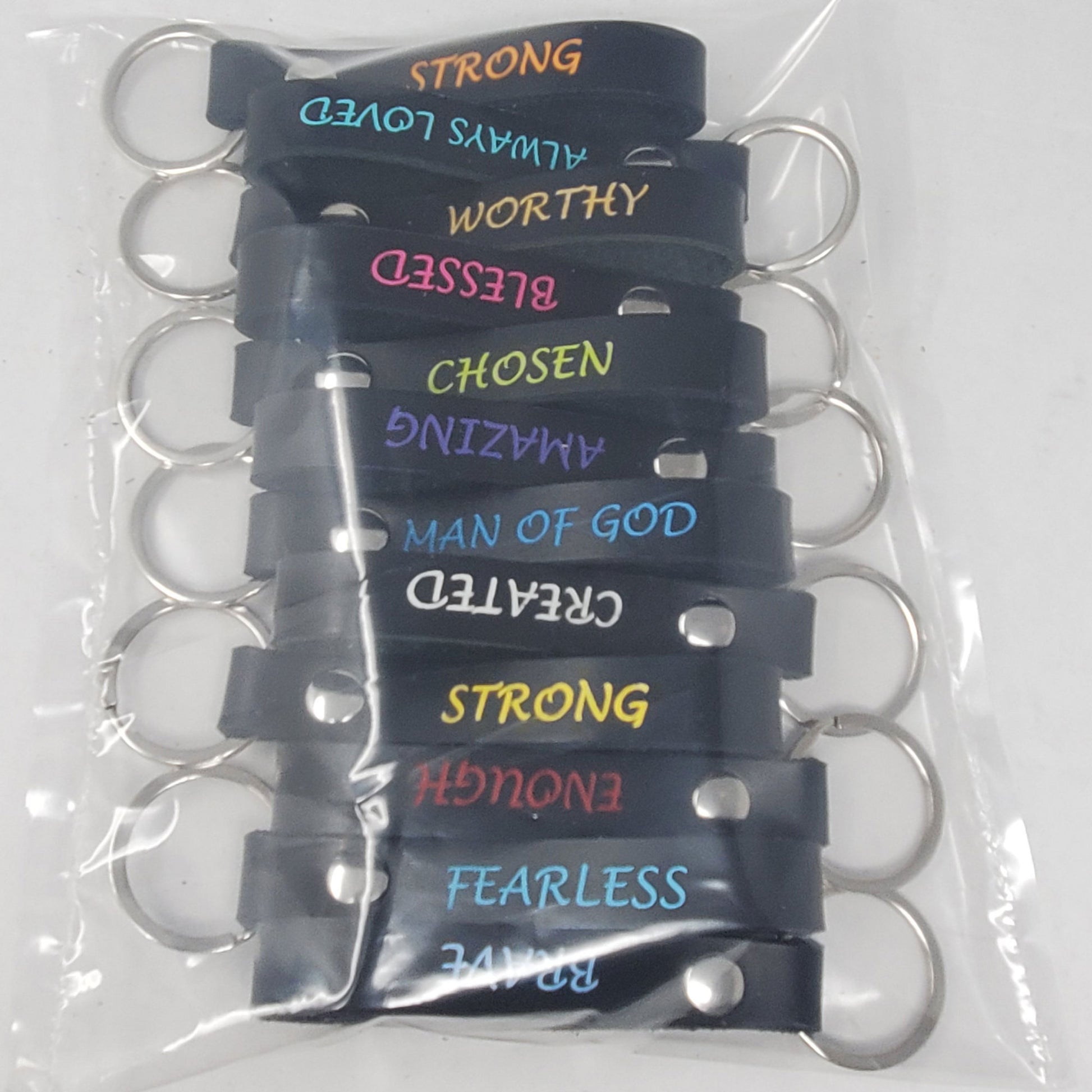 12 Pack leather keyrings black engraved in different color