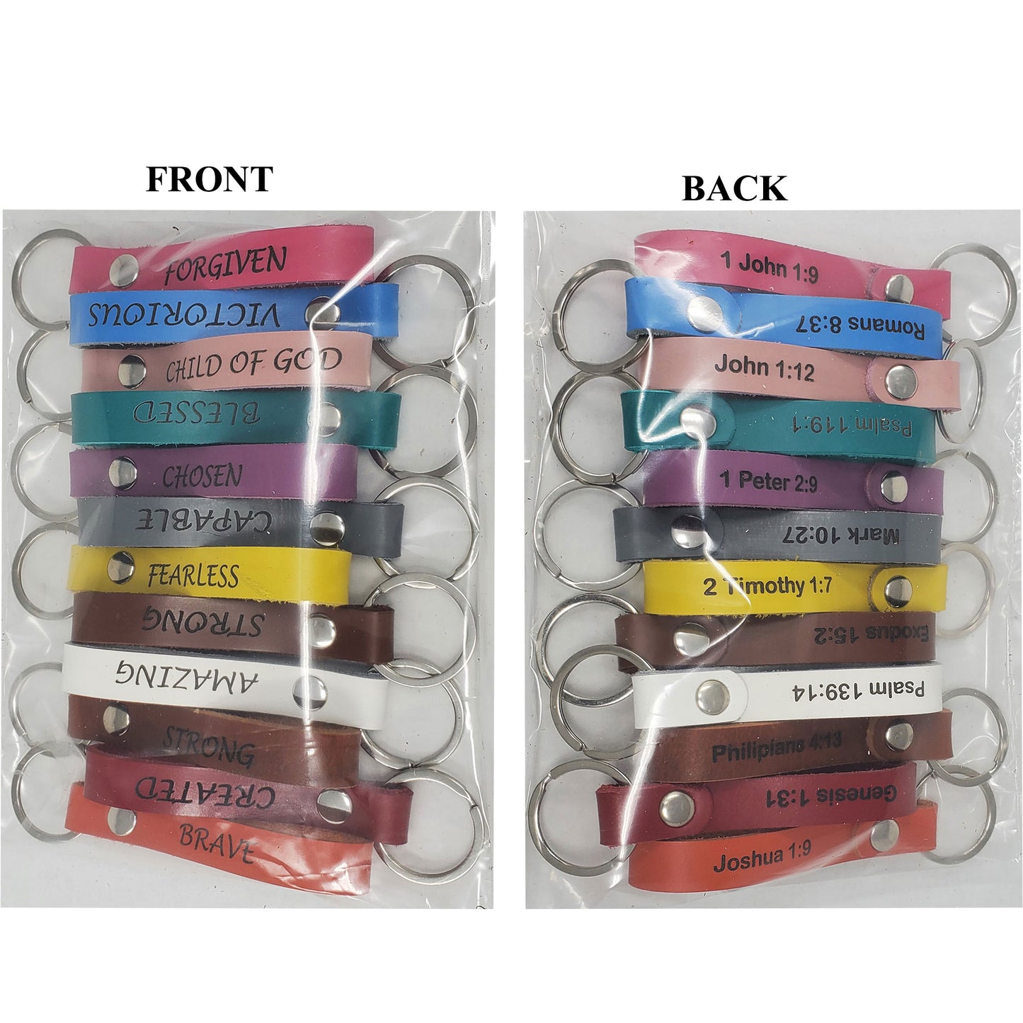 Pack of 12 Bible Verse Leather keychains  laser engraved