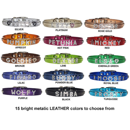 3/4" Personalized Rhinestone Leather Dog Collars for Medium Size Dogs