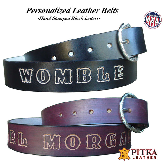 Mens leather belt personalized with name