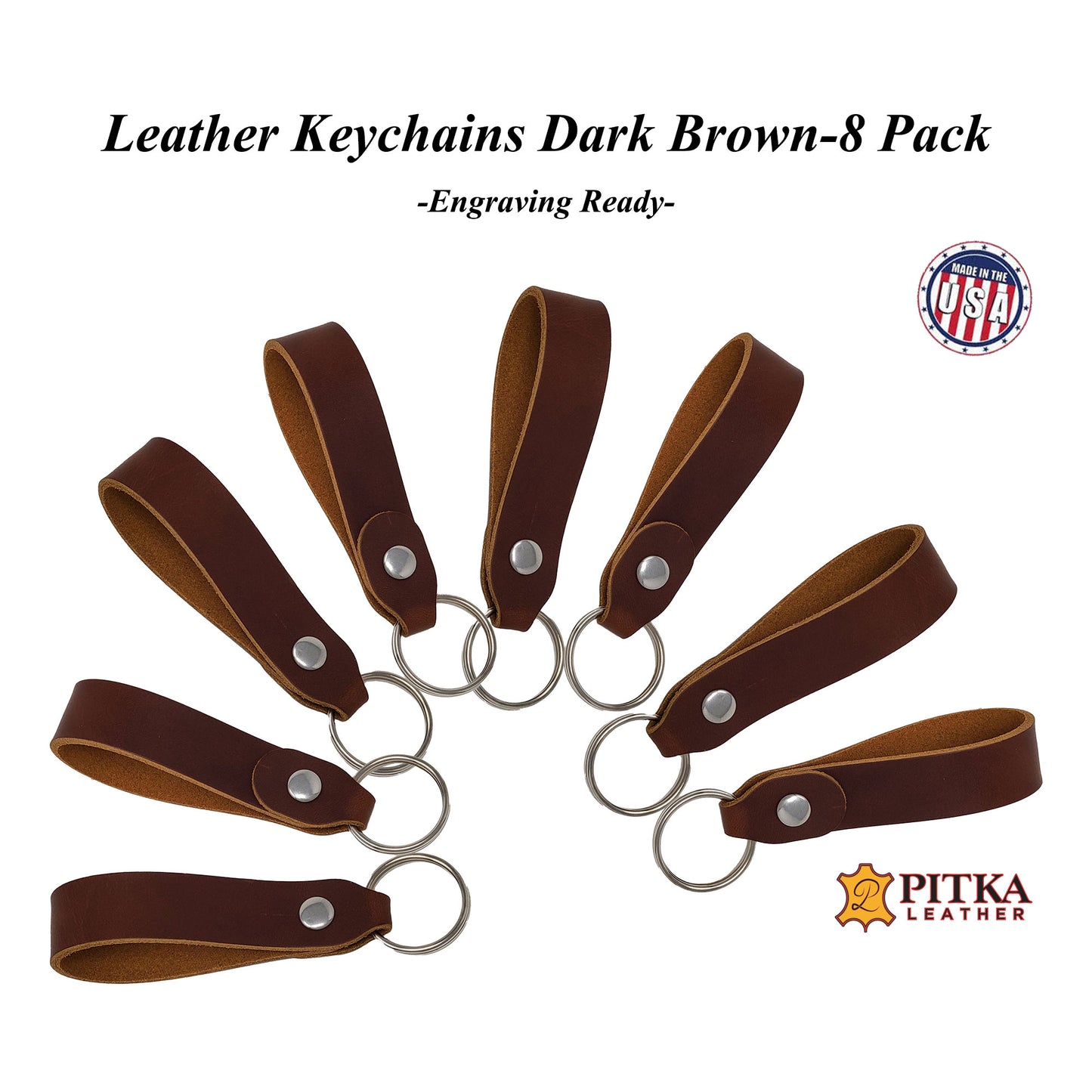 8 Pack leather keyrings dark brown customization ready