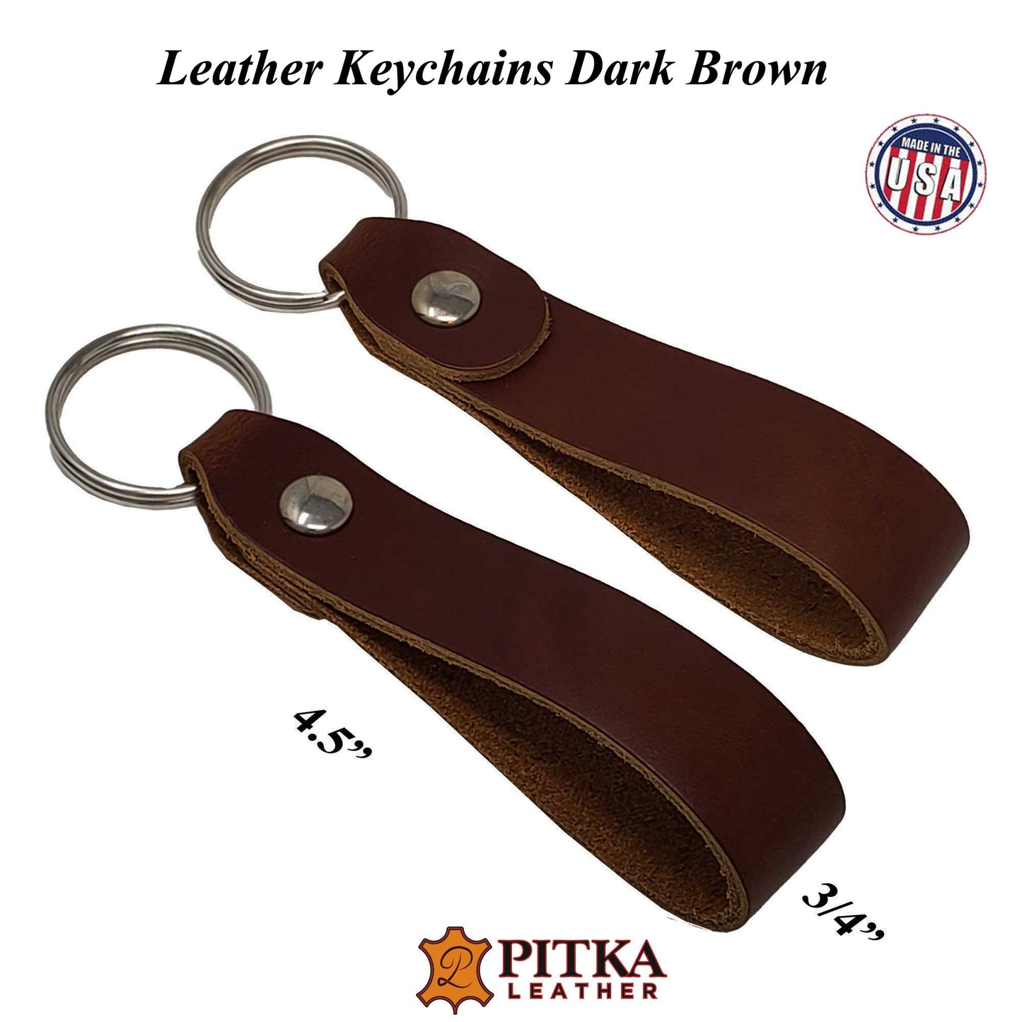 Leather Keychains Engraving Ready 3/4" Dark Brown - 8 Pack