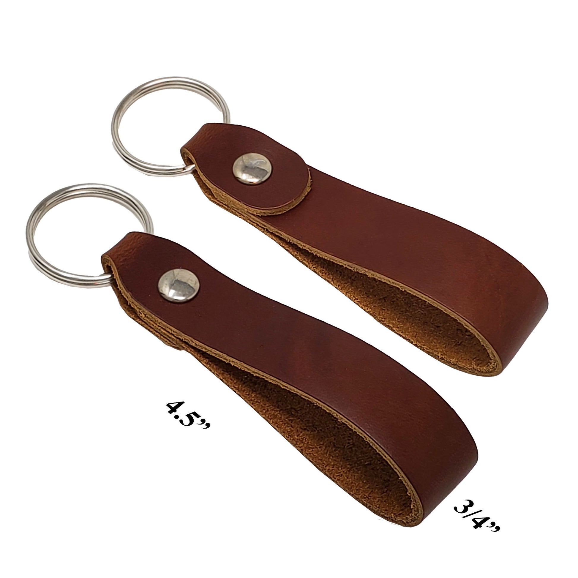 Completed leather keychains size including split ring.