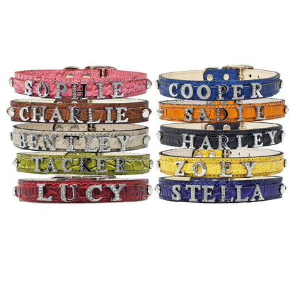 5/8" Croco Leather Personalized Collar for Small Dogs-Slide Letters