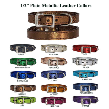 1/2" Premium Metallic Leather Puppy Collar for Real Comfort