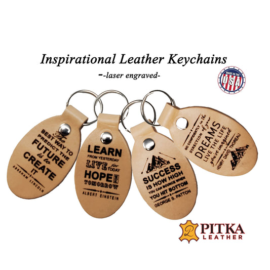 Inspirational leather keychains-natural veg tanned leather