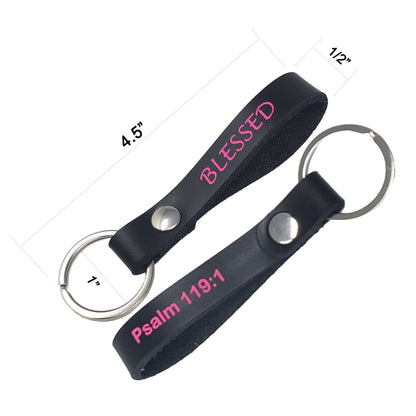 Bible Verse Leather Keychains Laser Engraved-1/2" Black- Multicolor Letters