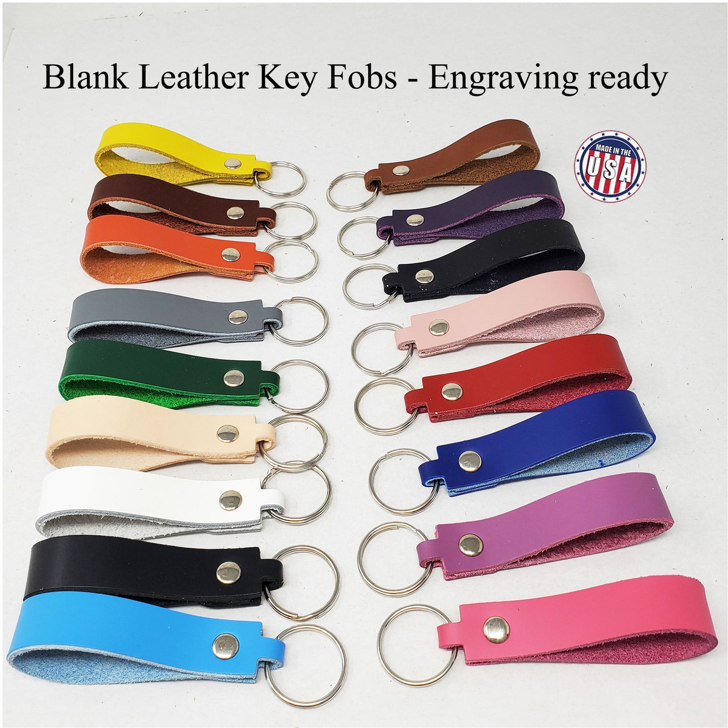 blank leather key fobs engraving ready - 18 colors available