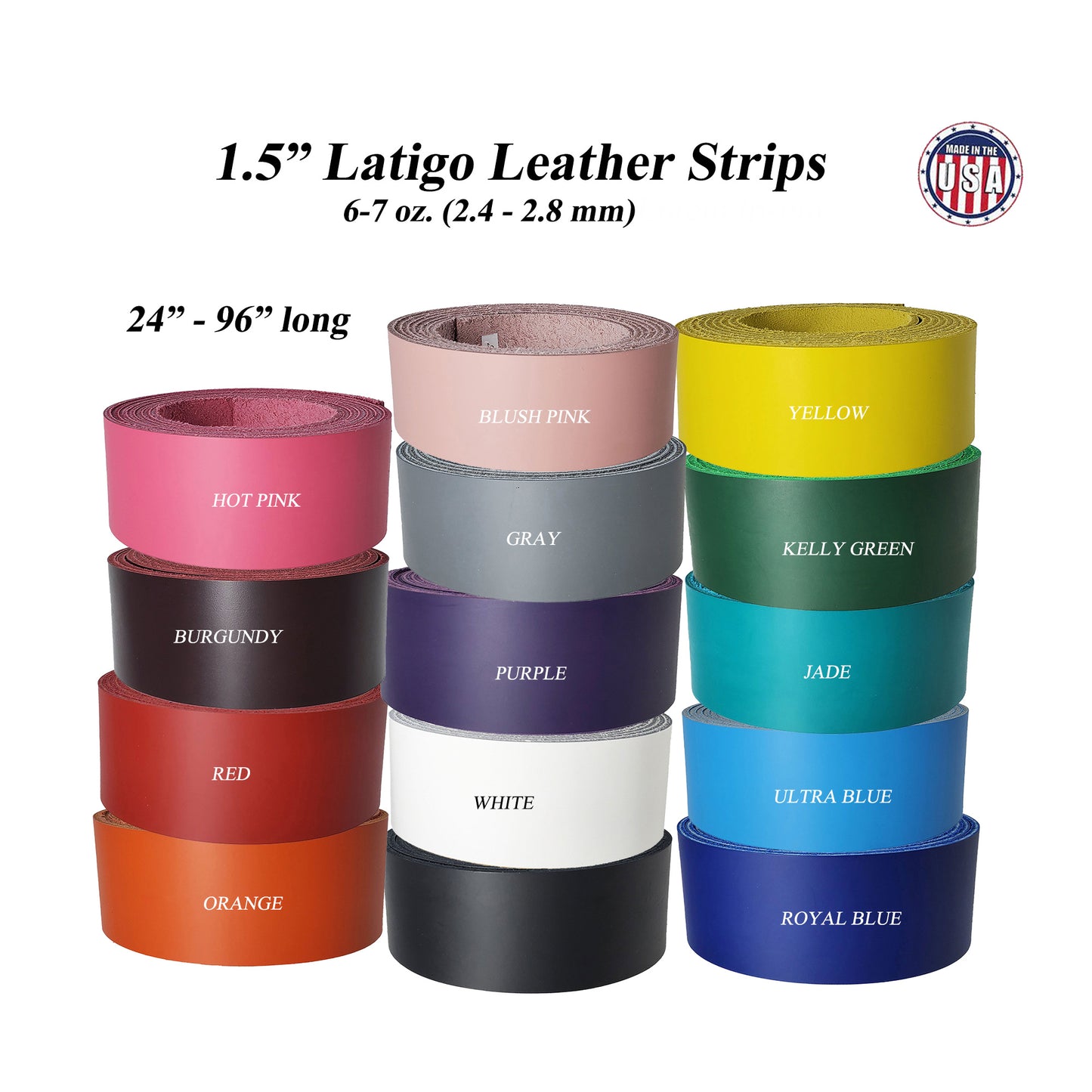 Leather Strips L:atigo 1.5" wide-many colors