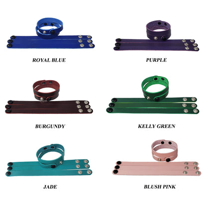 Adjustable Leather bracelets blank, 1/2 inch wide in many colors. The bracelets feature a smooth surface suitable for customization.