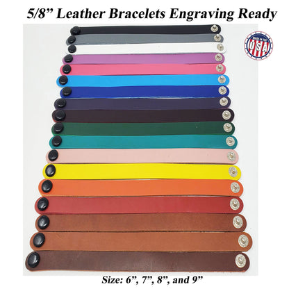 Leather Bracelets 5/8" wide in 18 Bright Leather Colors