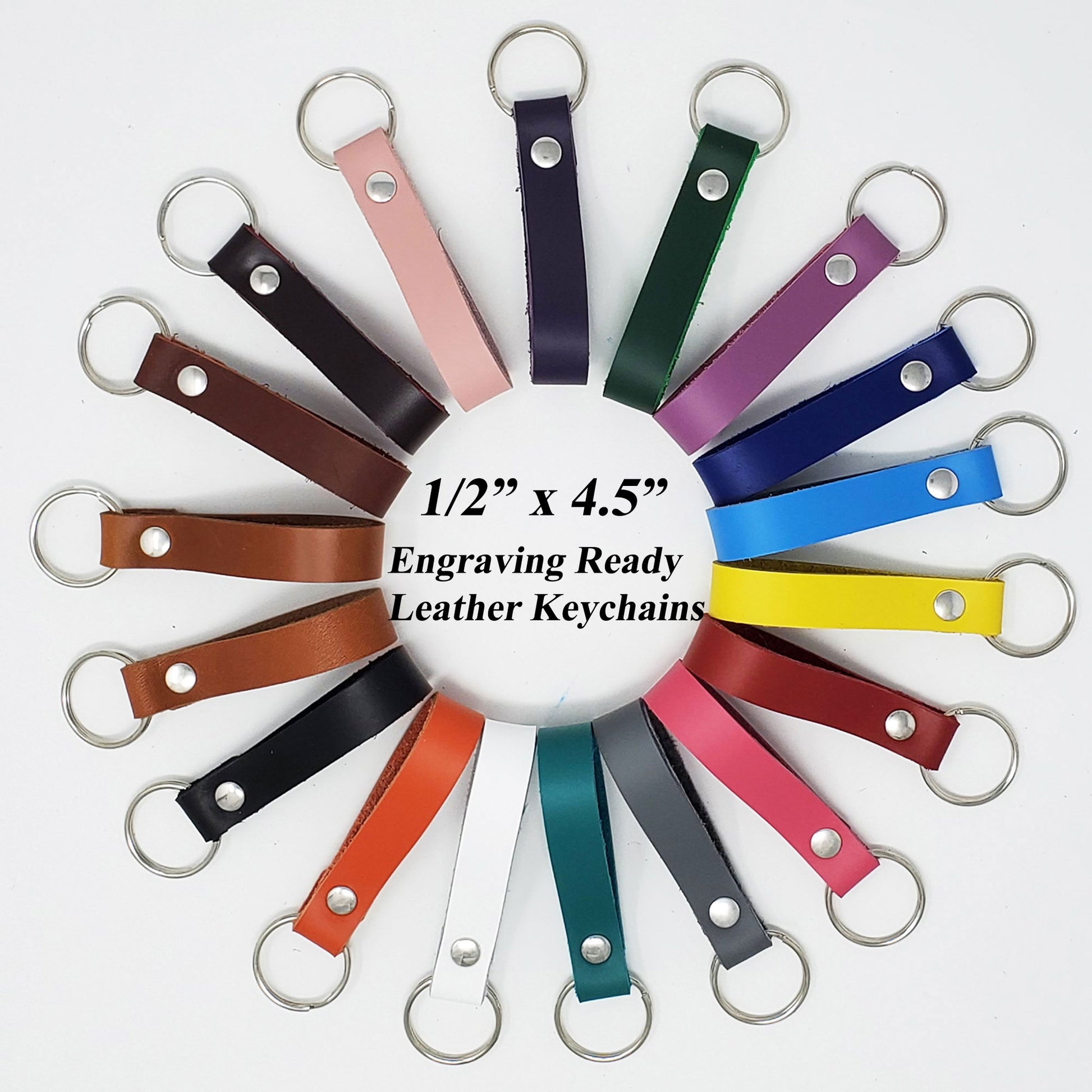 Engraving ready blank leather keychains in 18 colors