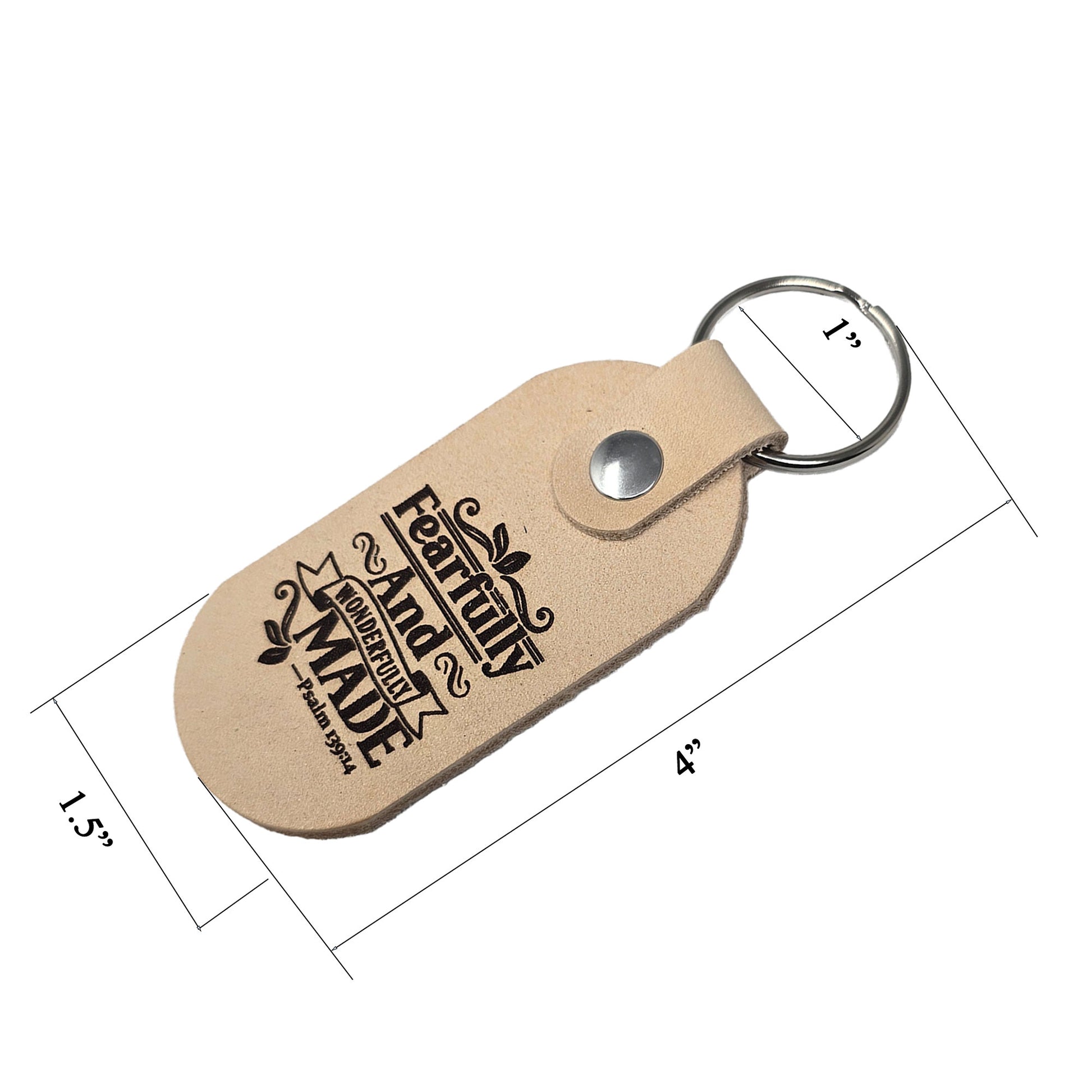 Personalized engraved bible verse leather keychains measurement including split rings