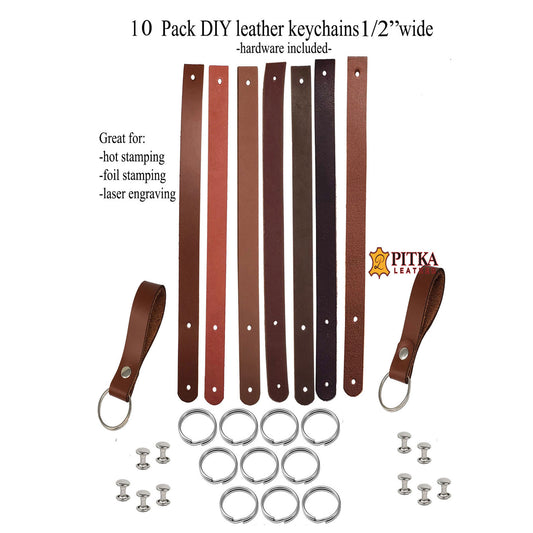 Blank Leather Keychains 1/2" Selected Colors 10 Pack